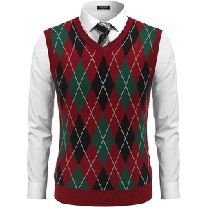 image:imageCOOFANDY Mens Sleeveless V Neck Pullover Sweater Slim Fit Casual Argyle Vest SweatersGw346 Red and Black Plaid