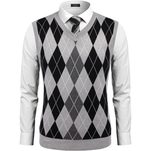 image:imageCOOFANDY Mens Sleeveless V Neck Pullover Sweater Slim Fit Casual Argyle Vest SweatersLight Grey