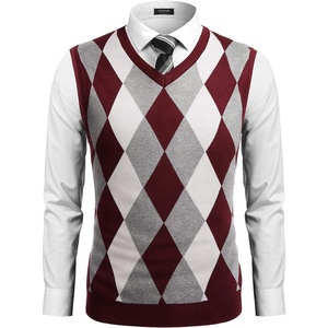 image:imageCOOFANDY Mens Sleeveless V Neck Pullover Sweater Slim Fit Casual Argyle Vest SweatersWine Red