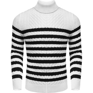 image:imageCOOFANDY Mens Slim Fit Turtleneck Sweater Casual Knitted Twisted Pullover Solid SweatersBlackWhite Stripes