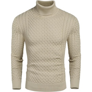 image:imageCOOFANDY Mens Slim Fit Turtleneck Sweater Casual Knitted Twisted Pullover Solid SweatersLight Khaki