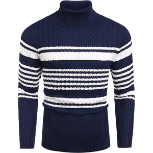 image:imageCOOFANDY Mens Slim Fit Turtleneck Sweater Casual Knitted Twisted Pullover Solid SweatersNavy BlueWhite Stripes