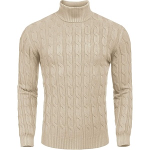 image:imageCOOFANDY Mens Slim Fit Turtleneck Sweater Casual Twisted Knitted Pullover SweatersLight Khaki