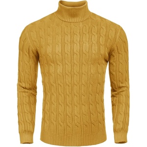 image:imageCOOFANDY Mens Slim Fit Turtleneck Sweater Casual Twisted Knitted Pullover SweatersLight Yellow