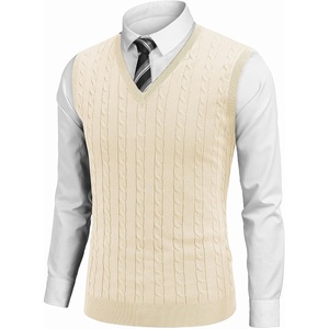 image:imageCOOFANDY Mens Sweater Vest Cable Knitted V Neck Slim Fit Sleeveless Pullover SweaterBeige