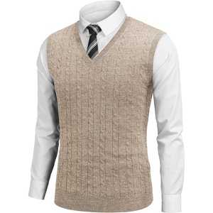 image:imageCOOFANDY Mens Sweater Vest Cable Knitted V Neck Slim Fit Sleeveless Pullover SweaterBrown