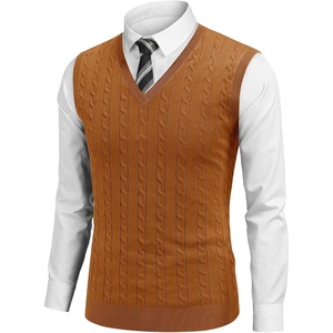 image:imageCOOFANDY Mens Sweater Vest Cable Knitted V Neck Slim Fit Sleeveless Pullover SweaterCaramel