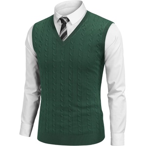image:imageCOOFANDY Mens Sweater Vest Cable Knitted V Neck Slim Fit Sleeveless Pullover SweaterGreen