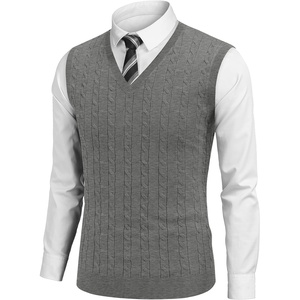 image:imageCOOFANDY Mens Sweater Vest Cable Knitted V Neck Slim Fit Sleeveless Pullover SweaterGrey