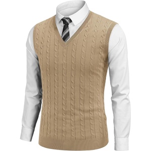 image:imageCOOFANDY Mens Sweater Vest Cable Knitted V Neck Slim Fit Sleeveless Pullover SweaterKhaki