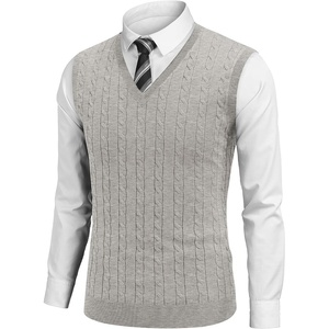 image:imageCOOFANDY Mens Sweater Vest Cable Knitted V Neck Slim Fit Sleeveless Pullover SweaterLight Grey