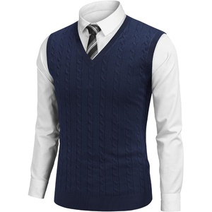image:imageCOOFANDY Mens Sweater Vest Cable Knitted V Neck Slim Fit Sleeveless Pullover SweaterNavy Blue