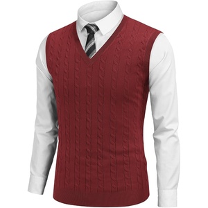 image:imageCOOFANDY Mens Sweater Vest Cable Knitted V Neck Slim Fit Sleeveless Pullover SweaterWine Red
