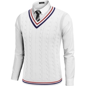 image:imageCOOFANDY Mens Sweater Vest V Neck Casual Sleeveless Pullover Striped Cable Knit Sweater VestAll White