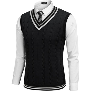image:imageCOOFANDY Mens Sweater Vest V Neck Casual Sleeveless Pullover Striped Cable Knit Sweater VestBlack