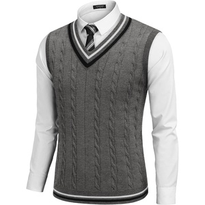image:imageCOOFANDY Mens Sweater Vest V Neck Casual Sleeveless Pullover Striped Cable Knit Sweater VestDark Grey