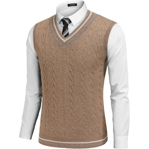 image:imageCOOFANDY Mens Sweater Vest V Neck Casual Sleeveless Pullover Striped Cable Knit Sweater VestDark Khaki
