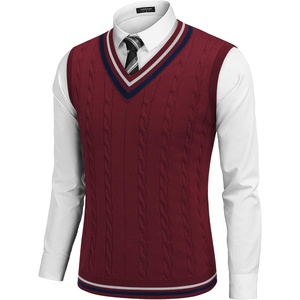 image:imageCOOFANDY Mens Sweater Vest V Neck Casual Sleeveless Pullover Striped Cable Knit Sweater VestDark Red