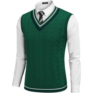 image:imageCOOFANDY Mens Sweater Vest V Neck Casual Sleeveless Pullover Striped Cable Knit Sweater VestGreen