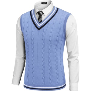 image:imageCOOFANDY Mens Sweater Vest V Neck Casual Sleeveless Pullover Striped Cable Knit Sweater VestLight Blue