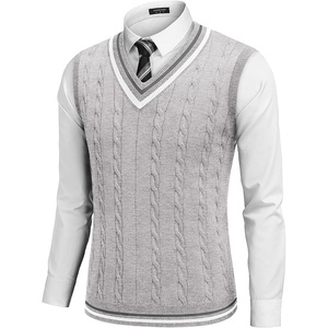 image:imageCOOFANDY Mens Sweater Vest V Neck Casual Sleeveless Pullover Striped Cable Knit Sweater VestLight Grey