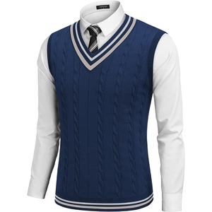 image:imageCOOFANDY Mens Sweater Vest V Neck Casual Sleeveless Pullover Striped Cable Knit Sweater VestNavy Blue