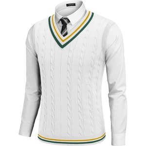 image:imageCOOFANDY Mens Sweater Vest V Neck Casual Sleeveless Pullover Striped Cable Knit Sweater VestYellow  Green Stripe
