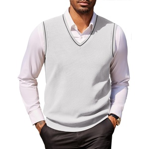 image:imageCOOFANDY Mens Sweater Vest V Neck Sleeveless Sweater Casual Knitted Vests  Regular Fit Lightweight Stretch Soft Business Casual Matching Fall Winter Fashion Classic Design Durable WrinkleFreeWhite and Black Stripe