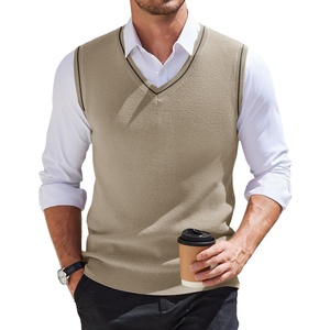 image:imageCOOFANDY Mens Sweater Vest V Neck Sleeveless Sweater Casual Knitted Vests  Regular Fit Lightweight Stretch Soft Business Casual Matching Fall Winter Fashion Classic Design Durable WrinkleFreeKhaki and Black Stripe