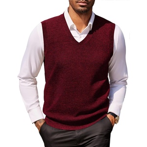 image:imageCOOFANDY Mens Sweater Vest V Neck Sleeveless Sweater Casual Knitted Vests  Regular Fit Lightweight Stretch Soft Business Casual Matching Fall Winter Fashion Classic Design Durable WrinkleFreeDeep Red
