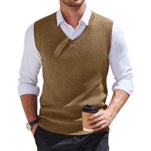 image:imageCOOFANDY Mens Sweater Vest V Neck Sleeveless Sweater Casual Knitted Vests  Regular Fit Lightweight Stretch Soft Business Casual Matching Fall Winter Fashion Classic Design Durable WrinkleFreeKhaki