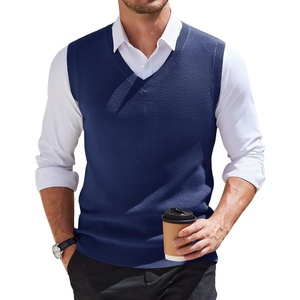 image:imageCOOFANDY Mens Sweater Vest V Neck Sleeveless Sweater Casual Knitted Vests  Regular Fit Lightweight Stretch Soft Business Casual Matching Fall Winter Fashion Classic Design Durable WrinkleFreeNavy Blue