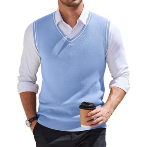 image:imageCOOFANDY Mens Sweater Vest V Neck Sleeveless Sweater Casual Knitted Vests  Regular Fit Lightweight Stretch Soft Business Casual Matching Fall Winter Fashion Classic Design Durable WrinkleFreeBlue and White Stripe