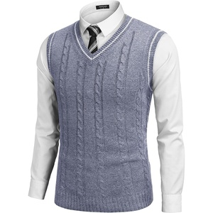 image:imageCOOFANDY Mens Sweater Vest V Neck Slim Fit Casual Sleeveless Twisted Knitted Pullover SweaterBlueWhite Twotone Colors