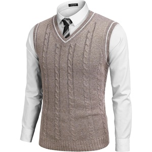 image:imageCOOFANDY Mens Sweater Vest V Neck Slim Fit Casual Sleeveless Twisted Knitted Pullover SweaterBrownWhite Two Tone Colors