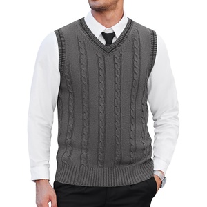 image:imageCOOFANDY Mens Sweater Vest V Neck Slim Fit Casual Sleeveless Twisted Knitted Pullover SweaterDark Grey