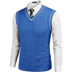 image:imageCOOFANDY Mens Sweater Vest V Neck Slim Fit Casual Sleeveless Twisted Knitted Pullover SweaterDenim Blue
