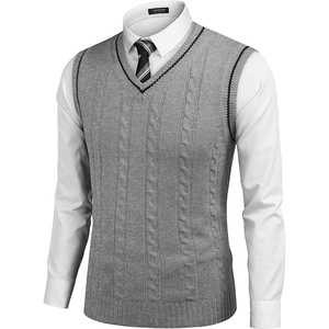 image:imageCOOFANDY Mens Sweater Vest V Neck Slim Fit Casual Sleeveless Twisted Knitted Pullover SweaterLight Grey