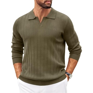 image:imageCOOFANDY Mens Sweaters Polos Long Sleeve V Neck Knit Polo Lightweight Casual Pullover SweaterArmy Green