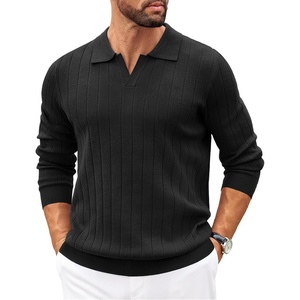 image:imageCOOFANDY Mens Sweaters Polos Long Sleeve V Neck Knit Polo Lightweight Casual Pullover SweaterBlack