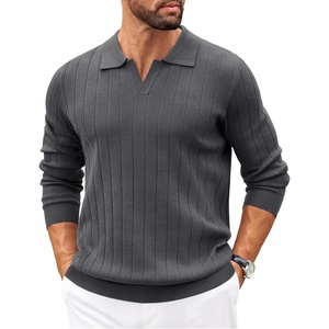 image:imageCOOFANDY Mens Sweaters Polos Long Sleeve V Neck Knit Polo Lightweight Casual Pullover SweaterGrey
