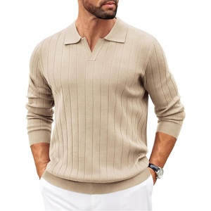 image:imageCOOFANDY Mens Sweaters Polos Long Sleeve V Neck Knit Polo Lightweight Casual Pullover SweaterKhaki