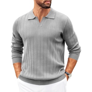 image:imageCOOFANDY Mens Sweaters Polos Long Sleeve V Neck Knit Polo Lightweight Casual Pullover SweaterLight Grey