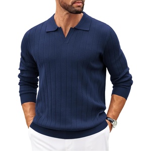 image:imageCOOFANDY Mens Sweaters Polos Long Sleeve V Neck Knit Polo Lightweight Casual Pullover SweaterNavy Blue