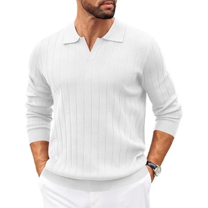 image:imageCOOFANDY Mens Sweaters Polos Long Sleeve V Neck Knit Polo Lightweight Casual Pullover SweaterWhite