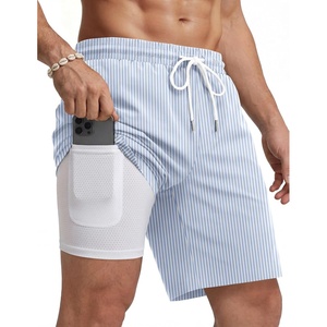 image:imageCOOFANDY Mens Swim Trunks with Compression Liner Quick Dry 7 Inch Bathing Suit Beach Short with Zipper PocketsBlue Stripe