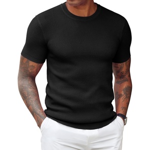 image:imageCOOFANDY Mens T Shirts Casual Short Sleeve Crewneck Shirts Solid Textured Knit Pullover TeesBlack