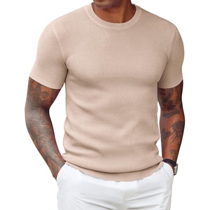 image:imageCOOFANDY Mens T Shirts Casual Short Sleeve Crewneck Shirts Solid Textured Knit Pullover TeesKhaki