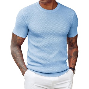 image:imageCOOFANDY Mens T Shirts Casual Short Sleeve Crewneck Shirts Solid Textured Knit Pullover TeesLight Blue