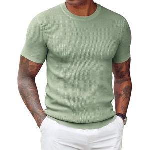 image:imageCOOFANDY Mens T Shirts Casual Short Sleeve Crewneck Shirts Solid Textured Knit Pullover TeesLight Green